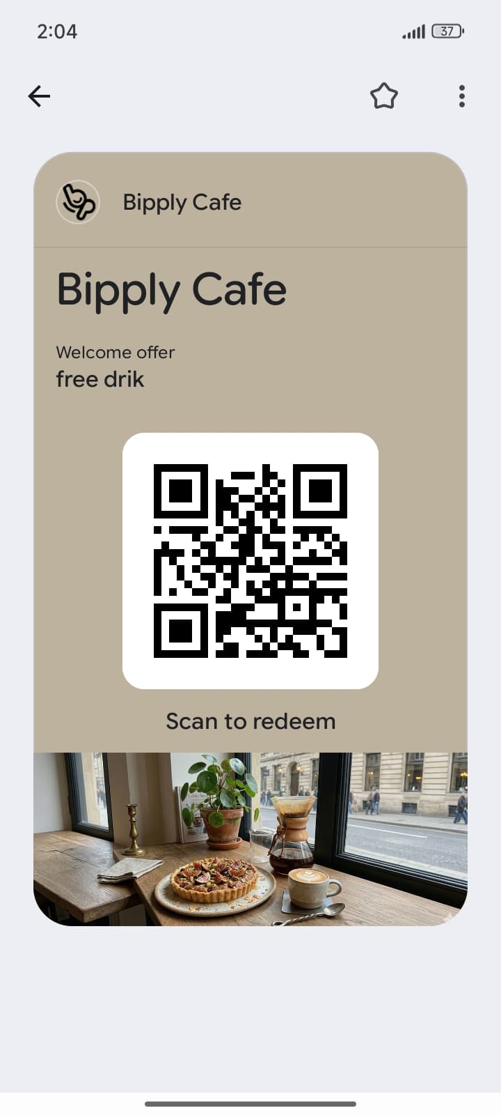 Bipply loyalty card in Google Wallet